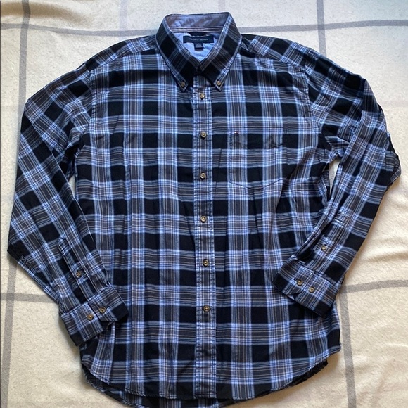 Tommy Hilfiger Blue Plaid Button-Down Shirt Men's Size Large - Picture 1 of 10